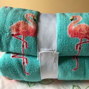 Shower wrap - turquoise flamingo towel